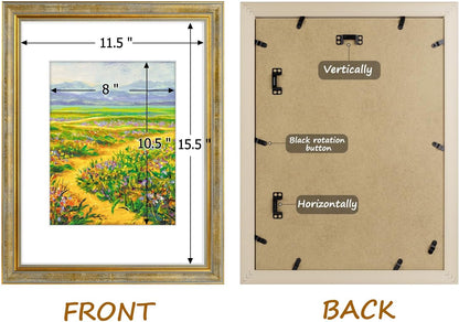 Golden State Art,11x14 Ornate Picture Frame for 8x10 Photo with Mat or 11 x 14 Prints without Mat,Real Glass Wall Display(Color:Green Gold)