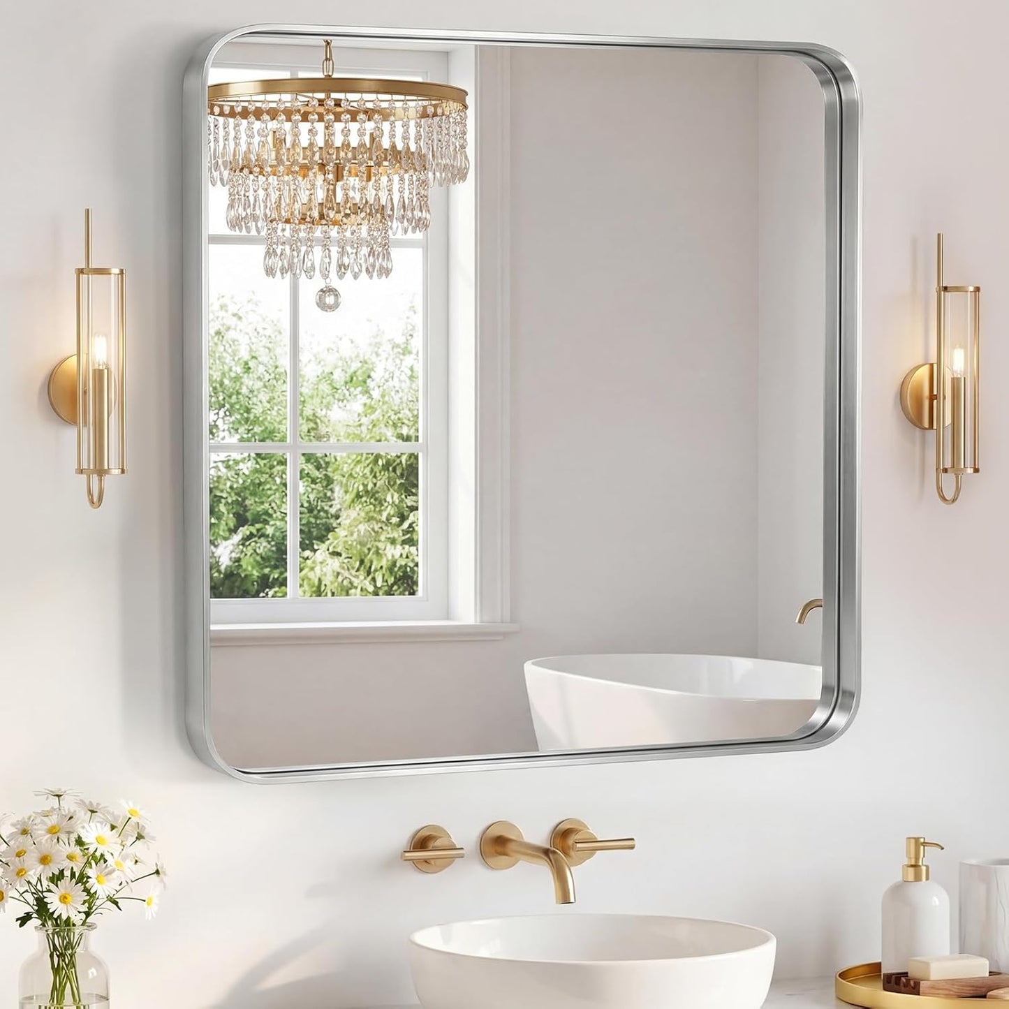 NEWBULIG Gold Round Wall Mirror 36 Inch, Bathroom Mirrors for Over Sink, Wall Decor for Bathroom, Entryway, Bedroom, Vanity
