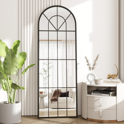 Dewfig 65"x 22" Arched Window pane Full Length Mirror, Wall Mirror, Floor Standing Mirrors, Farmhouse Long Full Body Mirrors Wall Mounted for Living Room, Bedroom, Entryway, Fireplace, Black