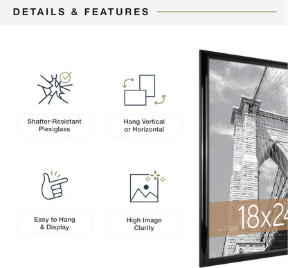 MCS Trendsetter 24x36 Poster Frame Black High-Gloss, Vertical & Horizontal Wall Hanging Large Picture Frame for Photos, Posters & Art Prints (1-Pack)