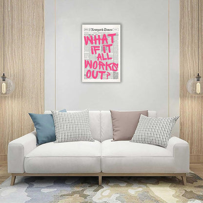 Retro Black And White Newspaper Poster What If It All Works Out Canvas Wall Art Positive Affirming Quote Minimalist Prints Painting For Home Bedroom Dorm Wall Decor 12x16in Unframed