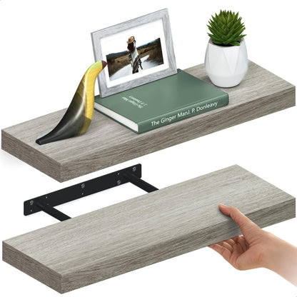 Ballucci Floating Shelves for Wall, 48" Wood Wall Shelf Set of 2, with Invisible Brackets for Bathroom, Living Room, Bedroom, Kitchen, Nursery, 8" Deep, Black