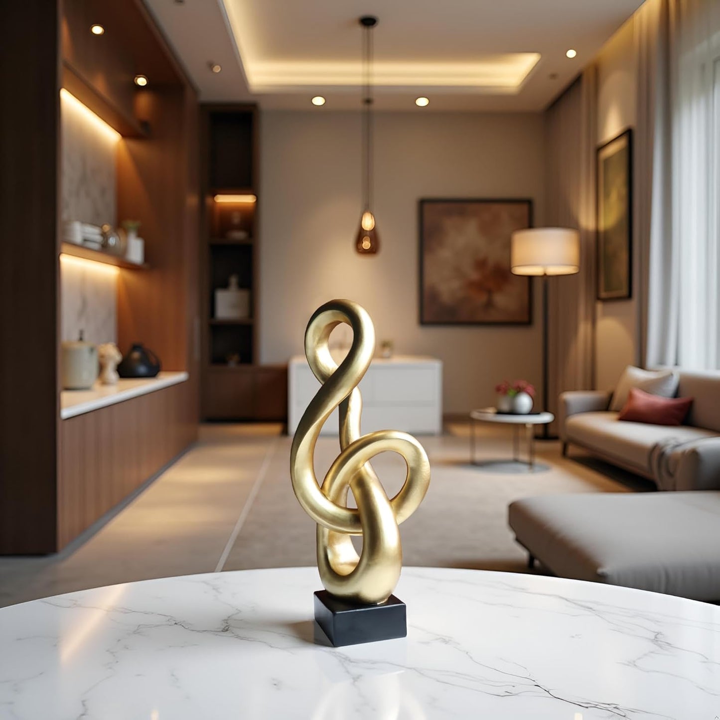 10" Modern Abstract Ribbon Decorative Sculpture, Knot Sculptures,Home Decor,Coffee Table Statues,Dining Living Room Desk Decor（White）