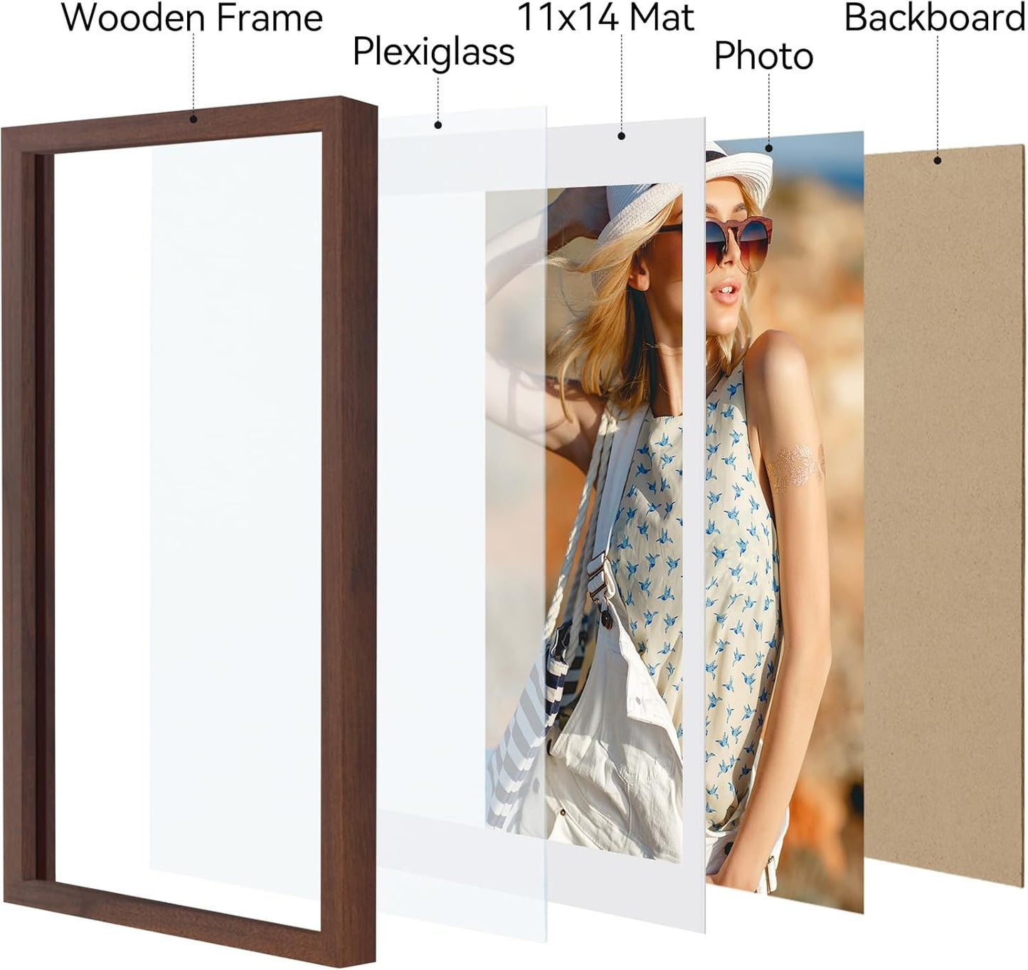 Vittanly 11x14 Picture Frame, Display Pictures 8x10 with Mat or 11x14 without Mat, Photo Frame for Wall Mounting, Black, 1 Pack - Colors B