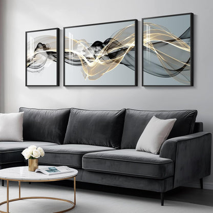 Framed Modern Luxury Gold Wall Art, Set of 3 Piece Contemporary Paintings Artwork for Walls, Golden Prints Pictures with Gold Frame, Wall Decor for Living Room, Hallway, Bedroom, Office 16x24 Inch