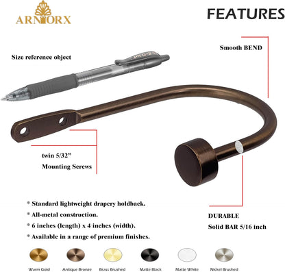 Quality Curtain Holdbacks, Solid Steel Curtain Holdback with Disk Finial,Electroplate Finishes, Set of 2 Window Curtain Tieback Hooks, Warm Gold