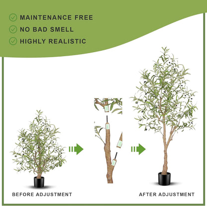 FEELEAD 7ft Faux Olive Tree - Fake Potted Olive Silk Tree with Planter Natural Olive Branches and Realistic Leaves Artificial Tree for Home House Office Decor Indoor