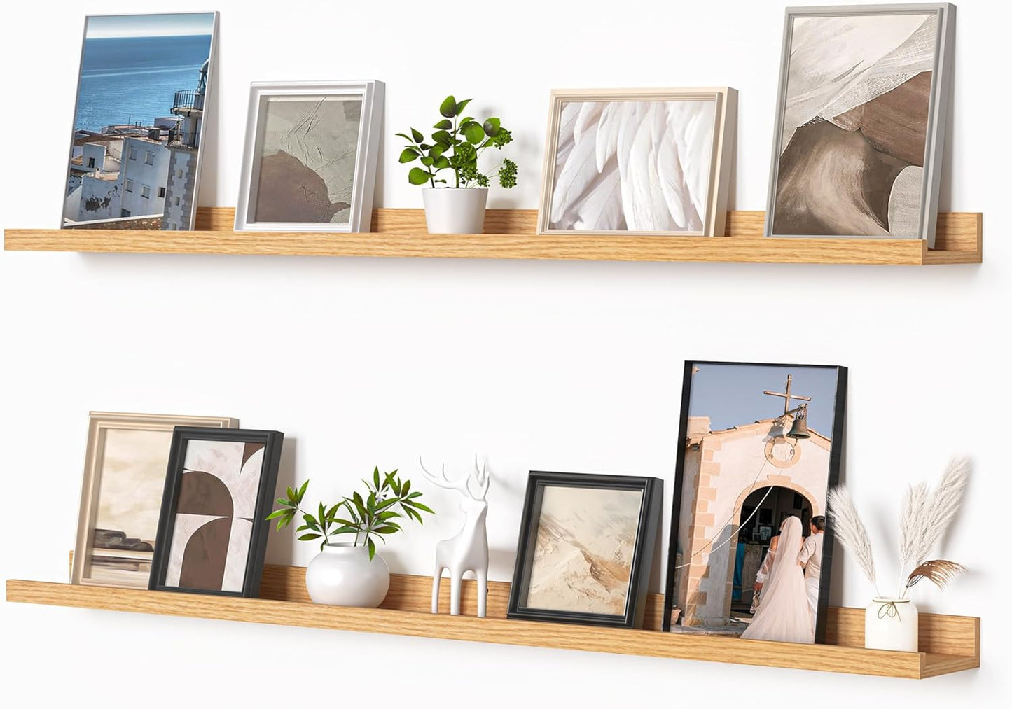 Heimlove Picture Ledge Shelf, Floating Shelves Set of 2, 24 Inches Picture Shelf for Wall with Ledge, Kids Bookshelf Wall Mounted for Living Room Bedroom Decor Books Photo Frames - White