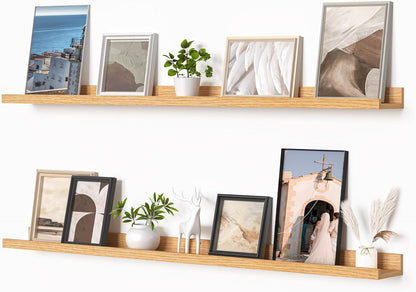 Heimlove Picture Ledge Shelf, Floating Shelves Set of 2, 24 Inches Picture Shelf for Wall with Ledge, Kids Bookshelf Wall Mounted for Living Room Bedroom Decor Books Photo Frames - White