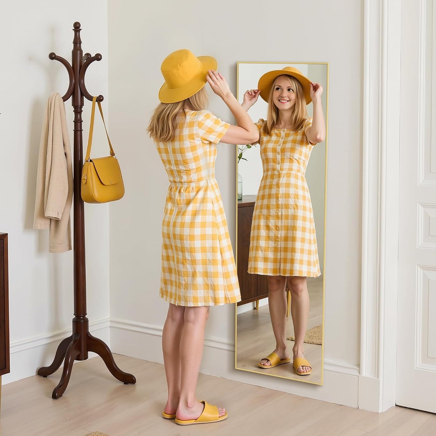 Simple Deluxe Arched Full Length Mirror, 71"x26"Large Floor Mirrors, for Wall Door Bedroom Bathroom Living Room (Gold)