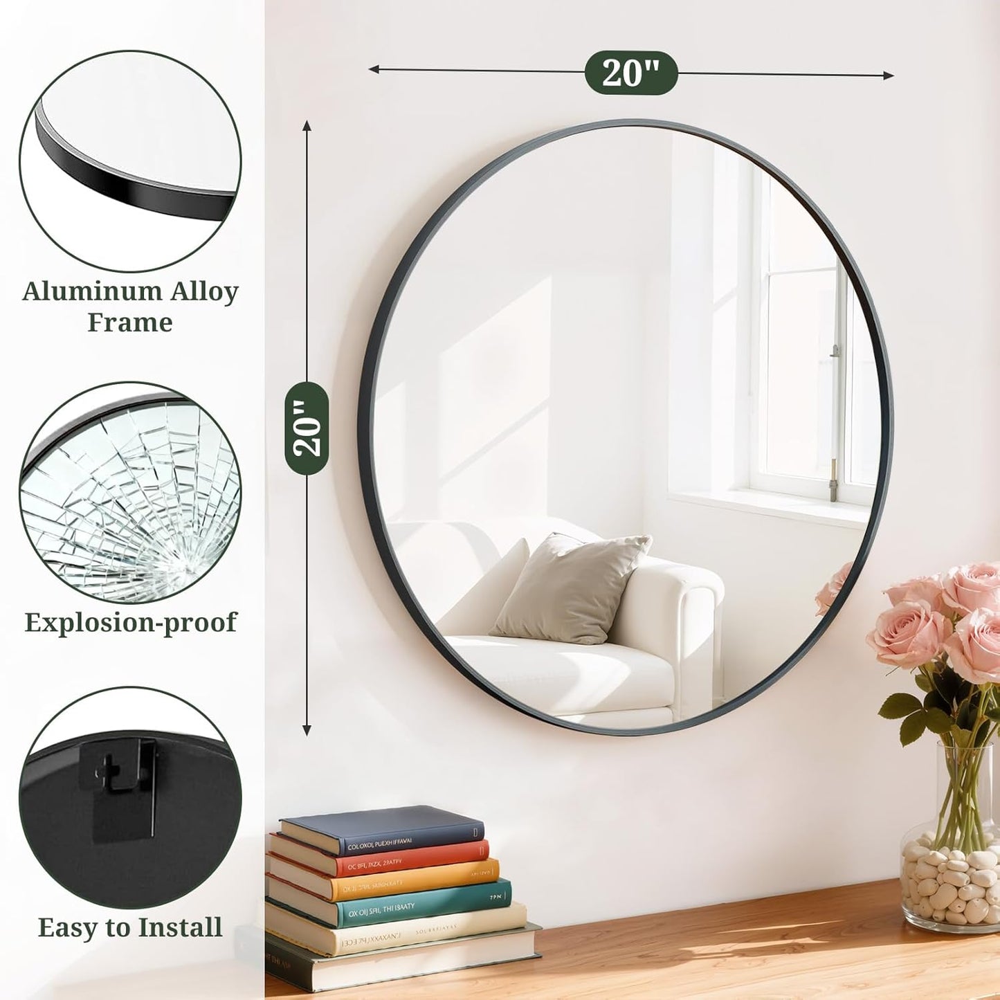 Round Wall Mirror 30 Inch Gold Vanity Mirror with Metal Frame, Modern Circle for Bathroom, Entryway, Bedroom, Living Room, Wall Mounted Decorative Mirrors