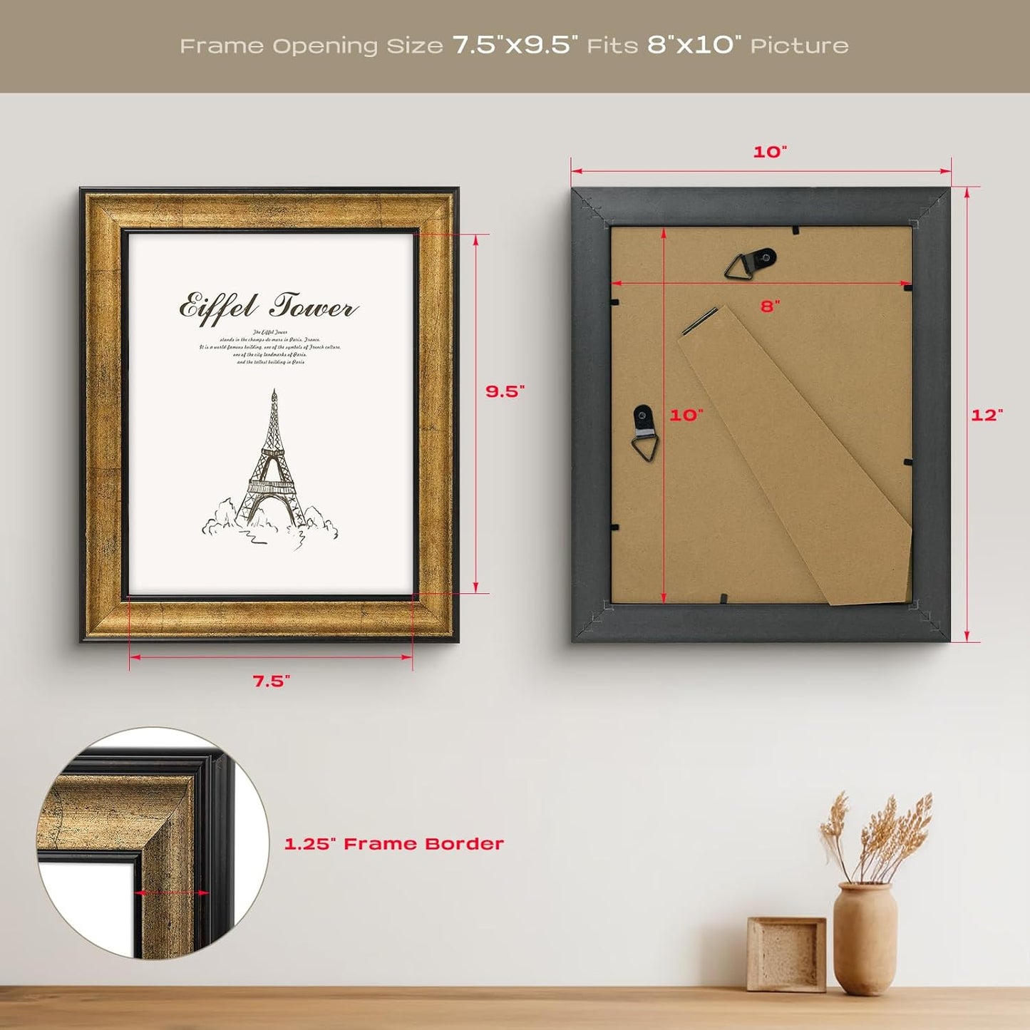 Golden State Art, 11x14 Photo Frame with Mat for Pictures 8x10 and Real Glass (Dark Gold Brown & Bronze Pewter Panel with White Color Mat, 1.25 Inch Frame Border)