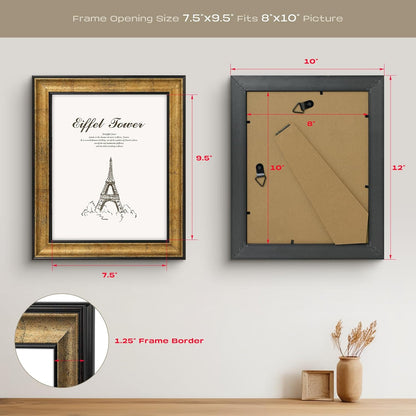 Golden State Art, 11x14 Photo Frame with Mat for Pictures 8x10 and Real Glass (Dark Gold Brown & Bronze Pewter Panel with White Color Mat, 1.25 Inch Frame Border)