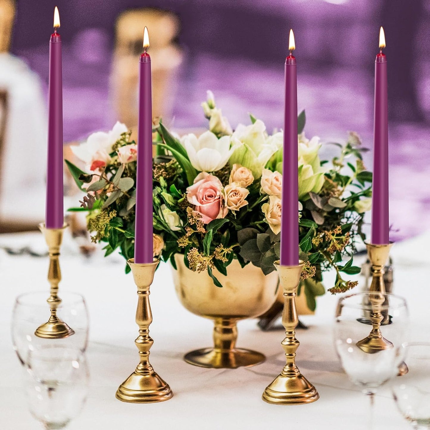 KONNI 0.87×10 Inch Ivory Taper Candles, Unscented and Smokeless Tall Candlesticks, 10 Pack Tapered Candles with Cotton Wicks, Long Burning, Ideal for Weddings, Dinner Parties, and Home Décor