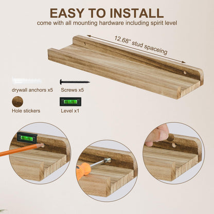 Floating Shelves Set of 3, 16.5 Inch Wood Picture Ledge Shelves for Wall Mounted Display in Bedroom, Living Room, Kitchen(Brown)