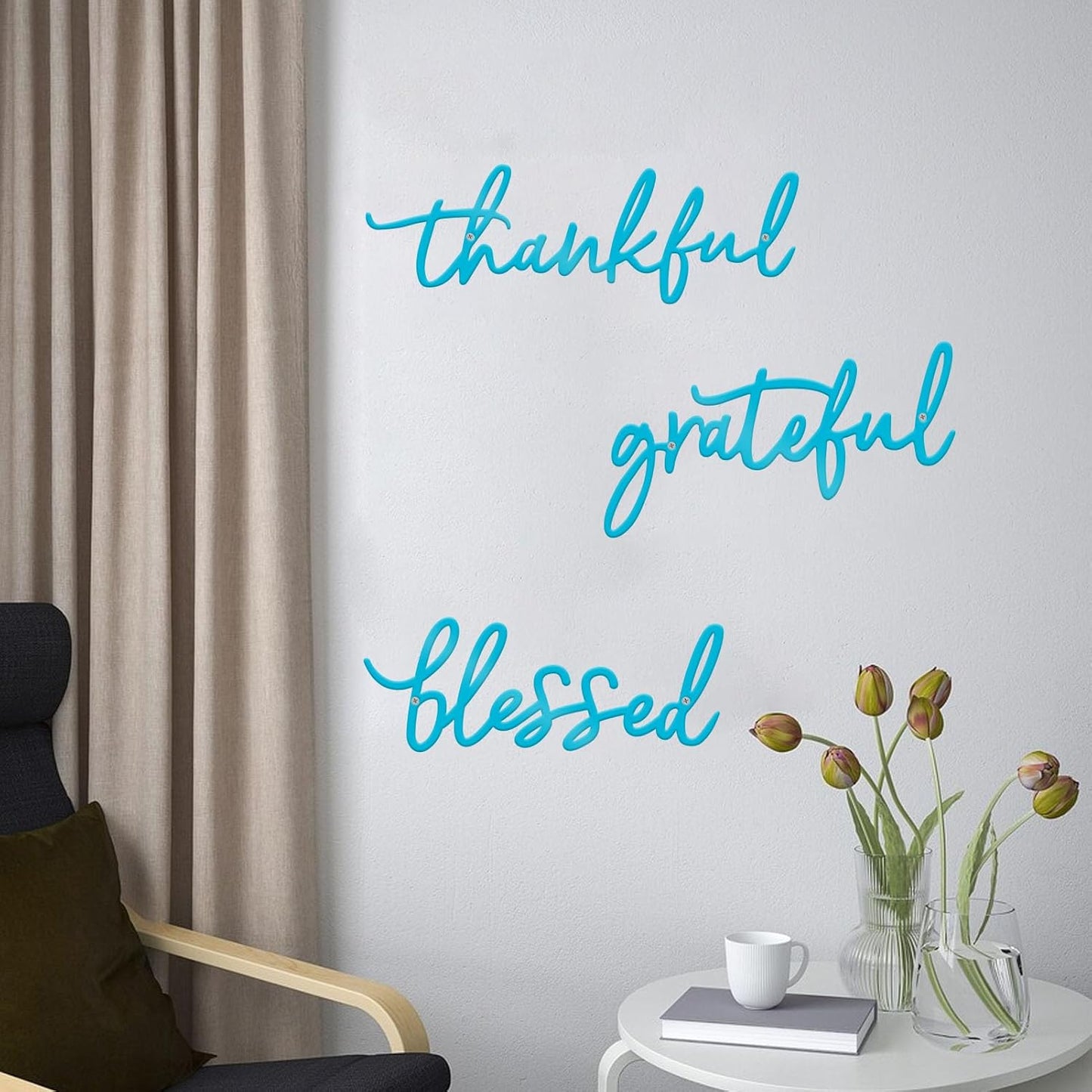 Thankful Grateful Blessed Letter Sign Metal Wall Decor, 3 Piece Black Letters Wall Art for Bathroom Bedroom Metal Words Wall Decor for Home Decor