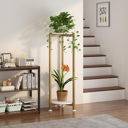 Plant Stand Indoor Corner Tall 2 Tier Metal Modern Flower Storage Plant Shelf Holder for Living Room Balcony Garden,Black (2 Tier-Black Round)