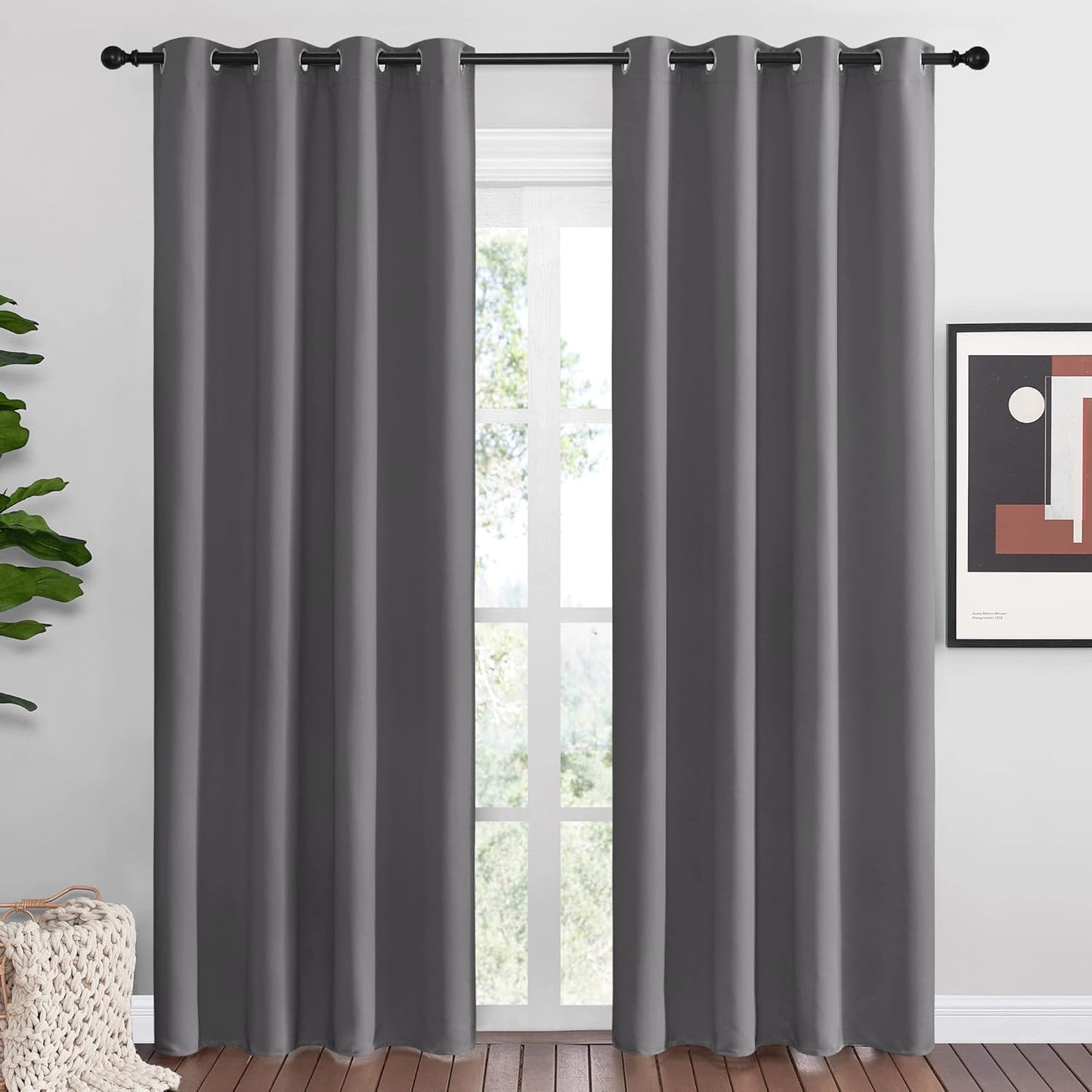 NICETOWN Halloween Pitch Black Solid Thermal Insulated Grommet Blackout Curtains/Drapes for Bedroom Window (2 Panels, 42 inches Wide by 63 inches Long, Black) - Colors E