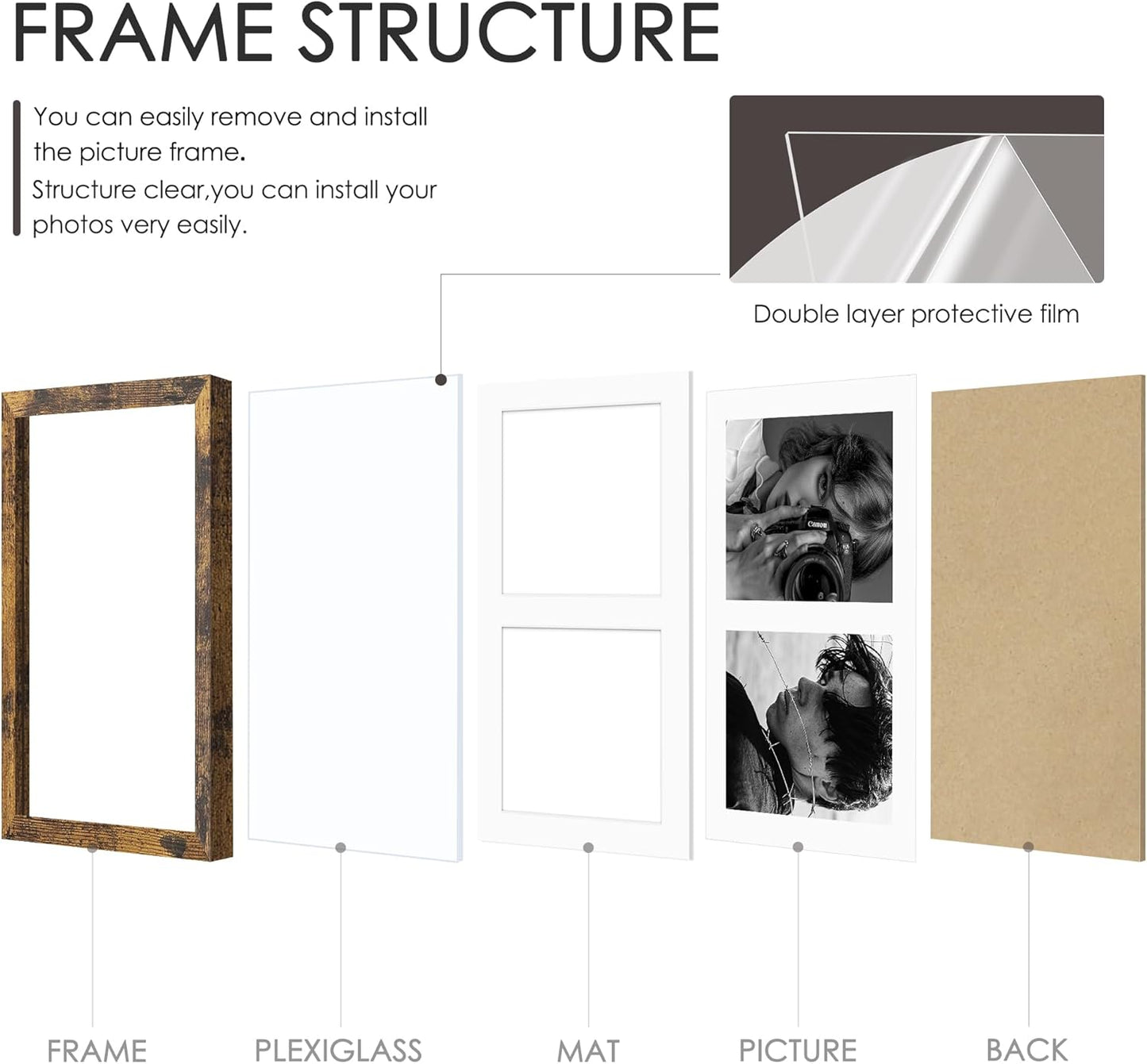 DUENPY 14x26 Collage Picture Frame 4x6 Collage Picture Frame Displays Twelve 4x6 inch Photos Available Horizontal Wall Mounting Display and Vertical Black - Colors B