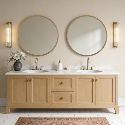 WallBeyond Wood Round Mirror with Wood Frame 24 inch Circle Wall Mirror for Bathroom Round Wall Mirror for Wall Decor, Vanity, Entryway Living Room (Walnut)
