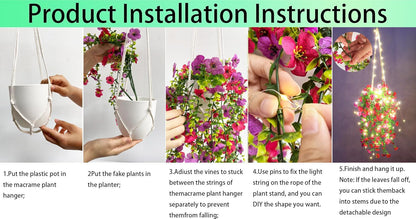 Comtelek Fake Hanging Plants with Lights Artificial Plants for Home Decor Macrame Plant Hanger with Fake Vines Faux Hanging Planter for Wall Ceiling Bedroom Bathroom Kitchen Office Boho Decor Indoor
