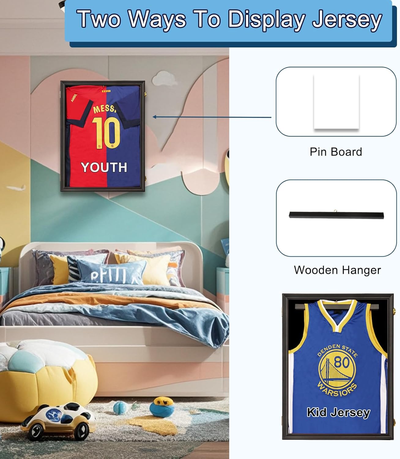 Large Lockable Jersey Frame Display Case Wall Mount, T-Shirt Shadow Box with Clear UV-Protective Acrylic, Hangers Linen Backing for Football, Basketball, Baseball