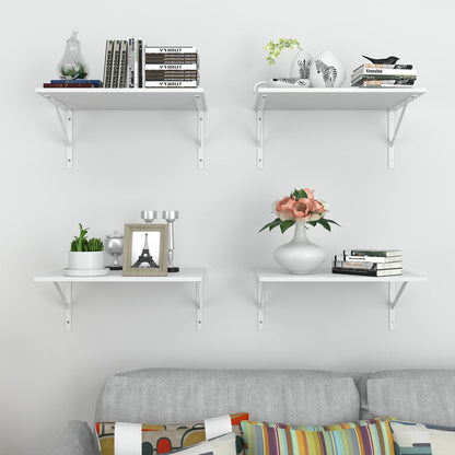 Deep Floating Wall Shelves - 4 Sets of 12 Inch Wide Black Wood Shelves for Bathroom, Bedroom, Kitchen, Living Room