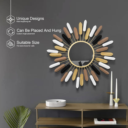 24" Gold Sunburst Decorative Wall Mirror – Handmade Flower Design, Luxury Round Accent Mirror Boho Wall Decor for Bedroom,Entryway, Dining Room & Kitchen