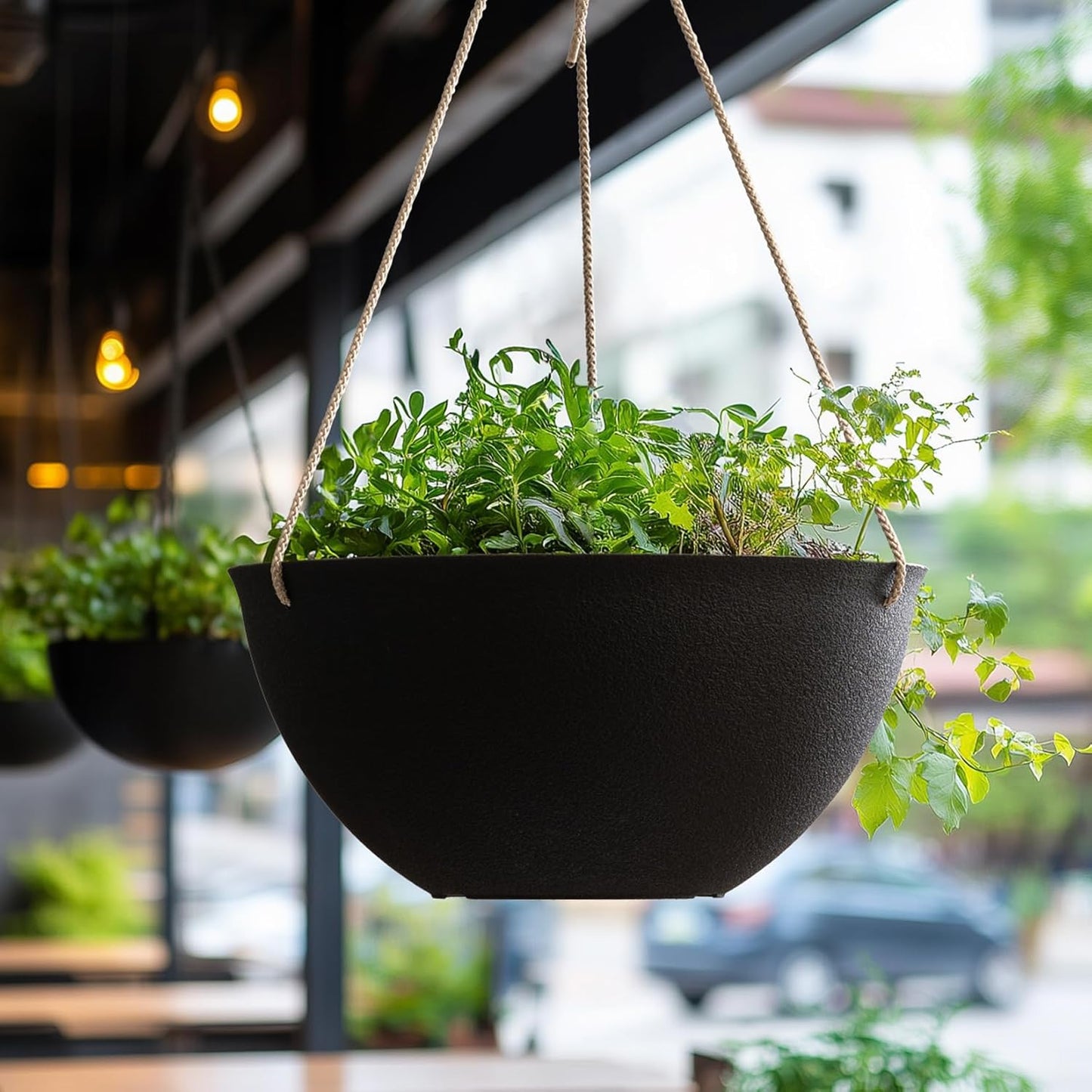 LA JOLIE MUSE Large Hanging Planters - 13 Inch Flower Pots Outdoor Indoor, Hanging Garden Planters Set of 2, New Iron Color