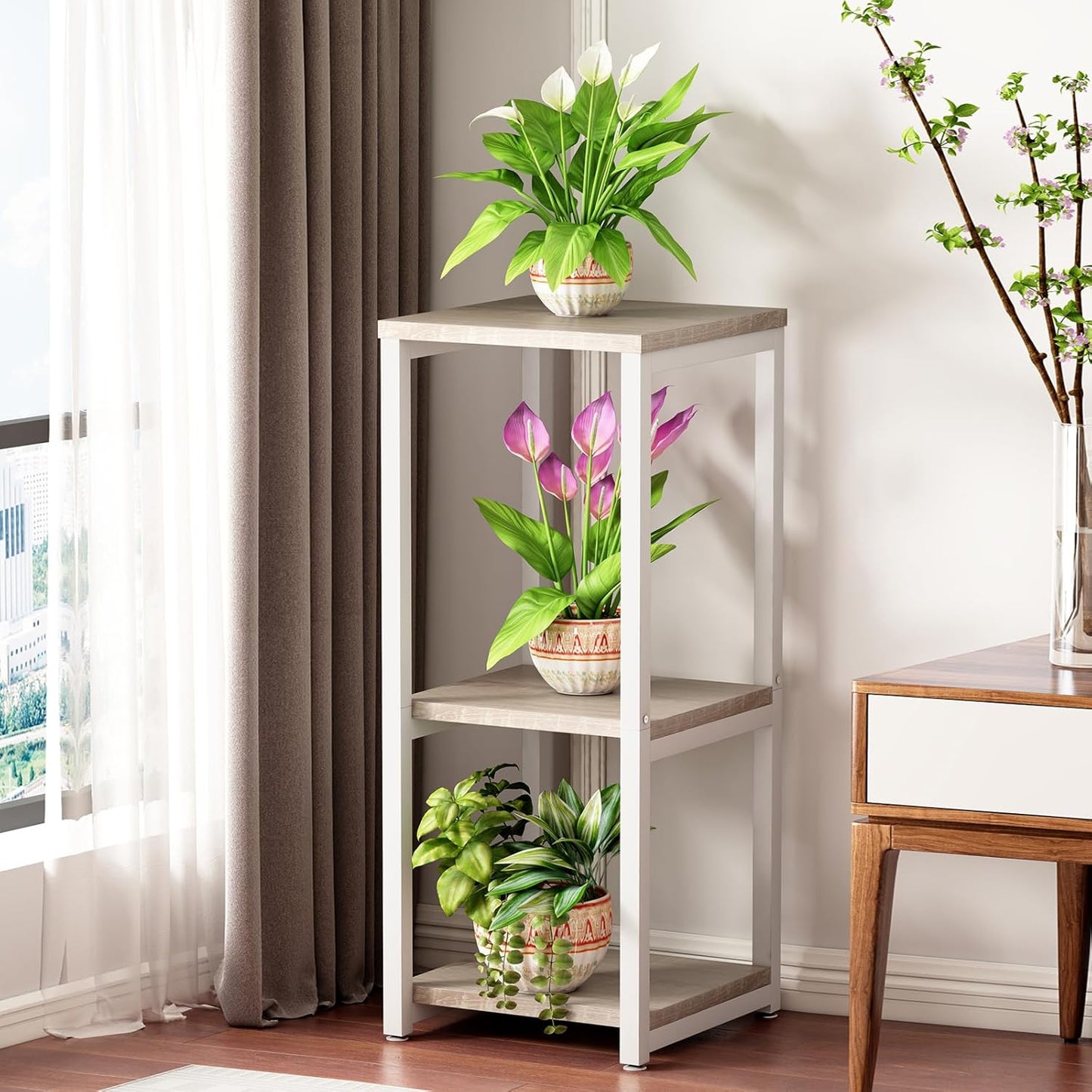 Plant Stand Indoor Corner Tall 2 Tier Metal Modern Flower Storage Plant Shelf Holder for Living Room Balcony Garden,Black (2 Tier-Black Round)