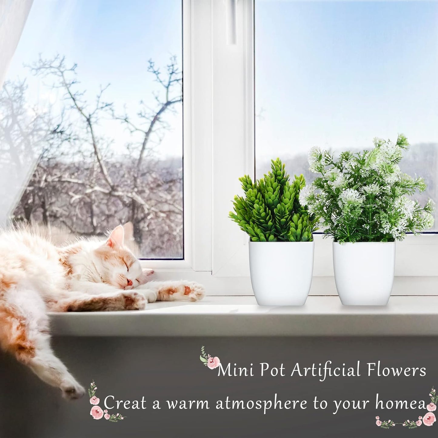Cindeer 16 Pcs Small Fake Plants Artificial Potted Plants Faux House Plant Mini Pot Plastic Flowers for Indoor Outdoor Home Kitchen Office Desktop Wedding Decor