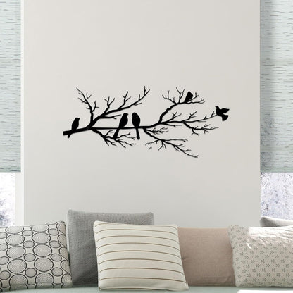 Metal Birds Wall Art, Metal Vivid Birds on Branch Silhouette Wall Decor Black Leaves with Bird Outdoor Hanging Wall Sculpture for Home Balcony Garden(Large)