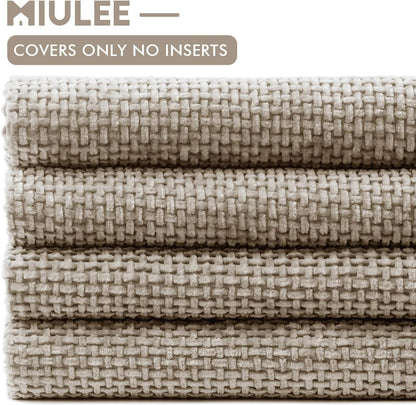 MIULEE Pack of 4 Couch Throw Pillow Covers 18x18 Inch Neutral Soft Decorative Chenille Pillow Covers Farmhouse Boho Cushion Covers for Mid Century Modern Spring Home Decor Sofa Bedroom Living Room