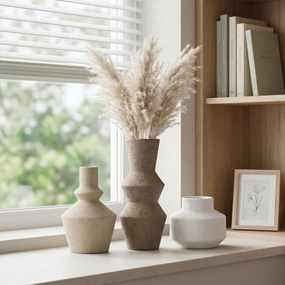 DREAMLOOM Ceramic Vase Set of 3, Modern Rustic Flower Vases for Pampas Grass, Dried & Fresh Flowers, Farmhouse Decorative Vase for Living Room Bedroom Kitchen Shelf Centerpiece, Rust