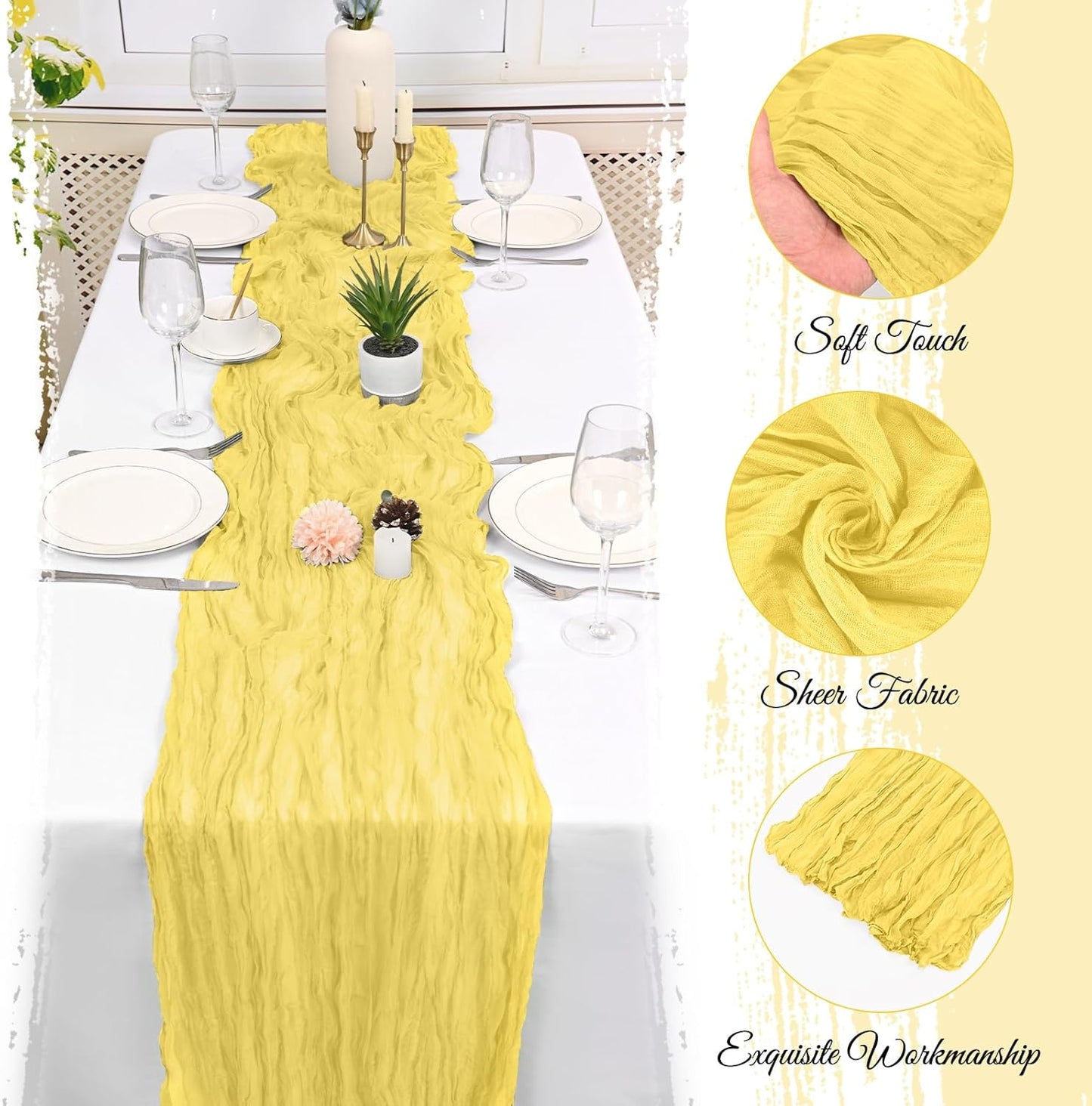 10 Pack Beige Cheesecloth Table Runner 17x108 Inch Boho Gauze Cheese Cloth Table Runners for Wedding Party Baby Shower Birthday Home Decor