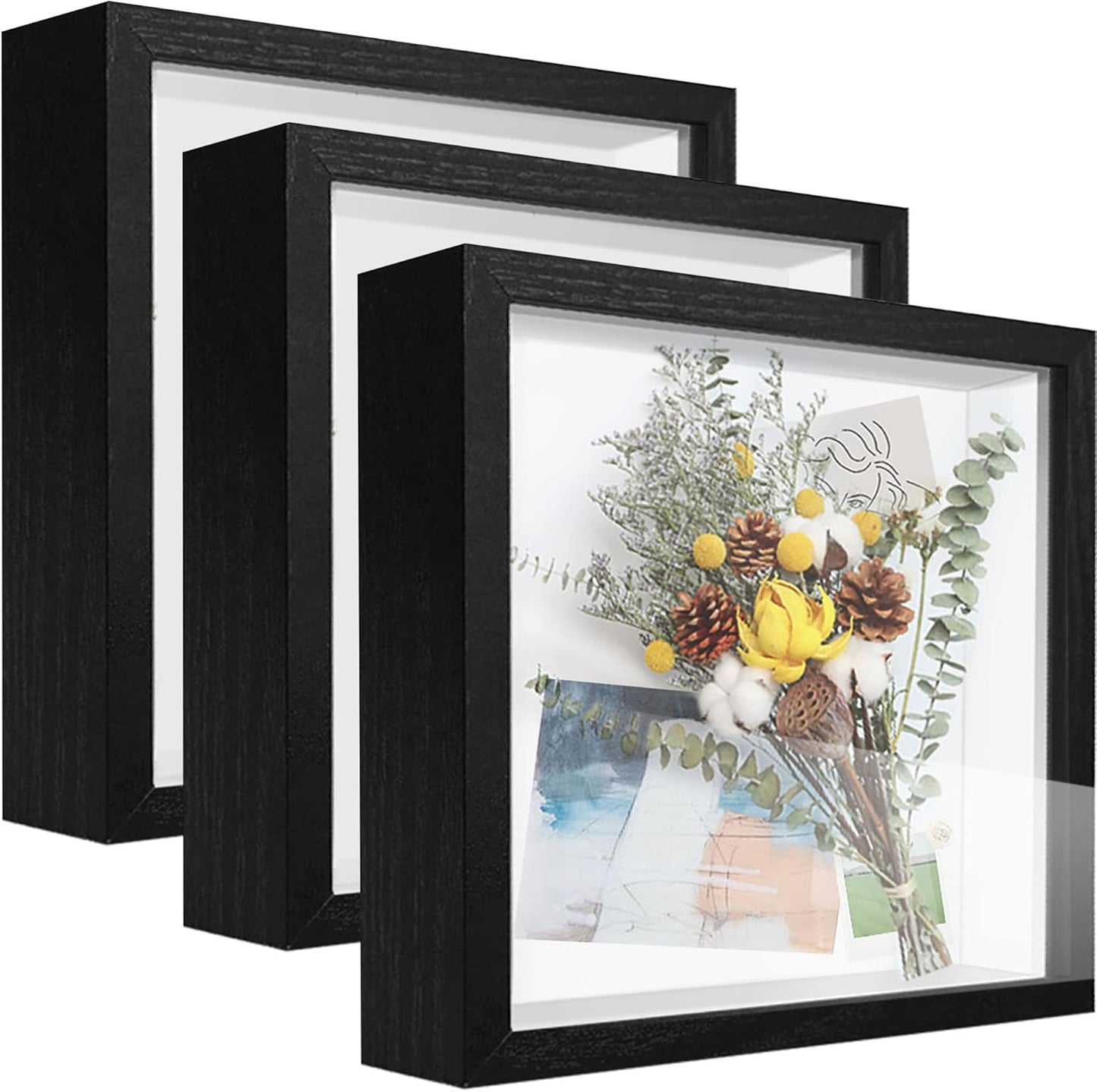 8x8 Shadow Box Frame Display Case with Letter Stickers, 3D Picture Frame, Display Case Box for Memorabilia, Baby Items, Wedding Memories, Crafts, Tickets and Photos (White, 8x8)