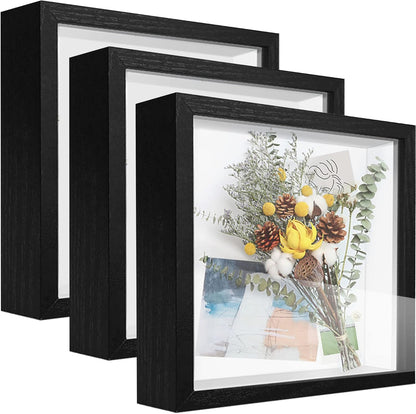 8x8 Shadow Box Frame Display Case with Letter Stickers, 3D Picture Frame, Display Case Box for Memorabilia, Baby Items, Wedding Memories, Crafts, Tickets and Photos (White, 8x8)