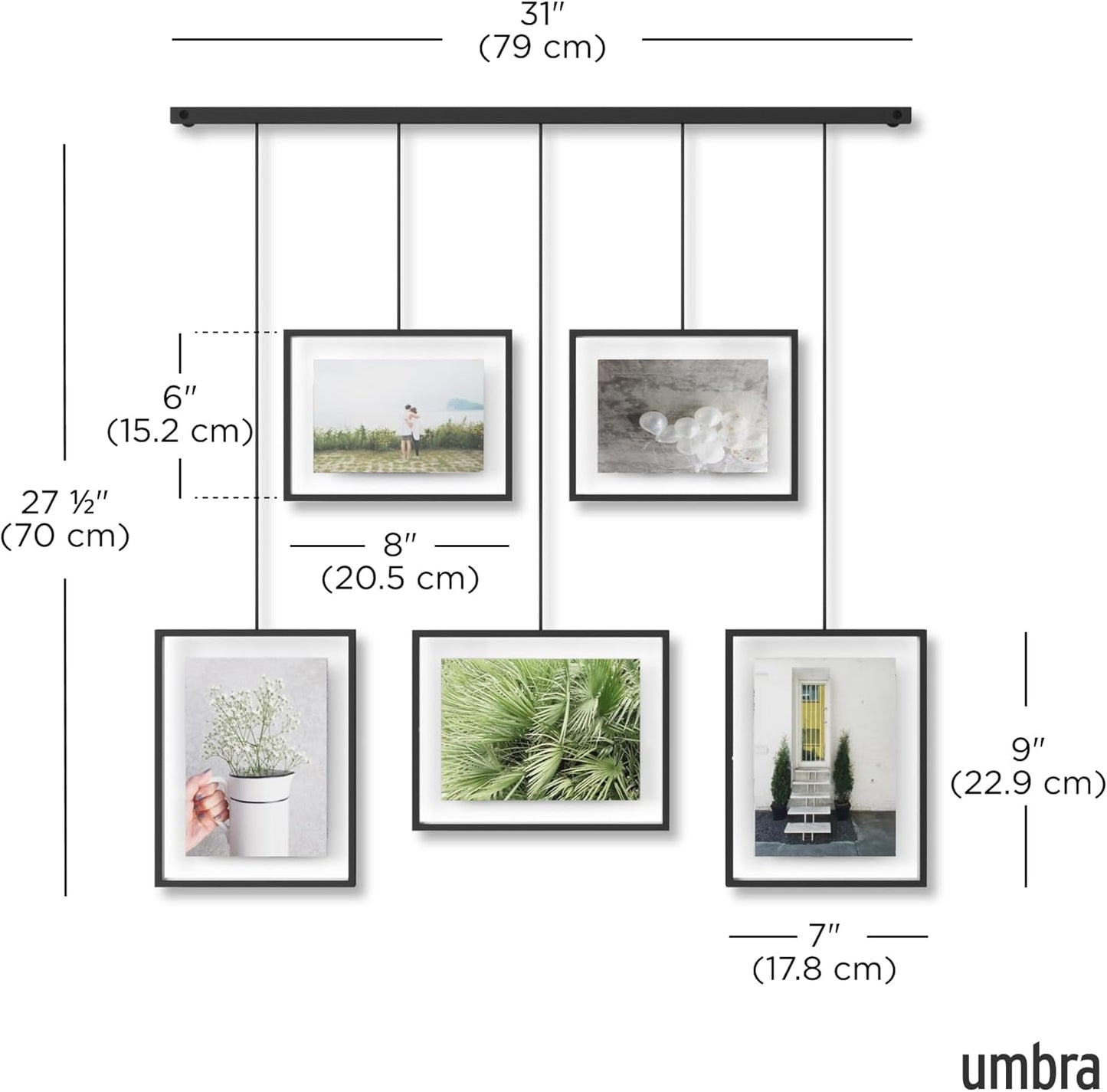 Umbra Exhibit Picture Frame Gallery Set, Adjustable Wall Collage Displays Nine Photos (Four 5x7" and Five 8x10"), Set of 9, Black