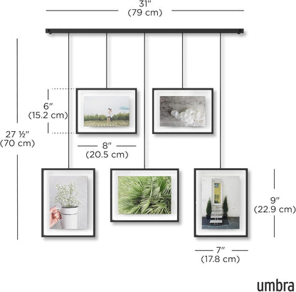 Umbra Exhibit Picture Frame Gallery Set, Adjustable Wall Collage Displays Nine Photos (Four 5x7" and Five 8x10"), Set of 9, Black