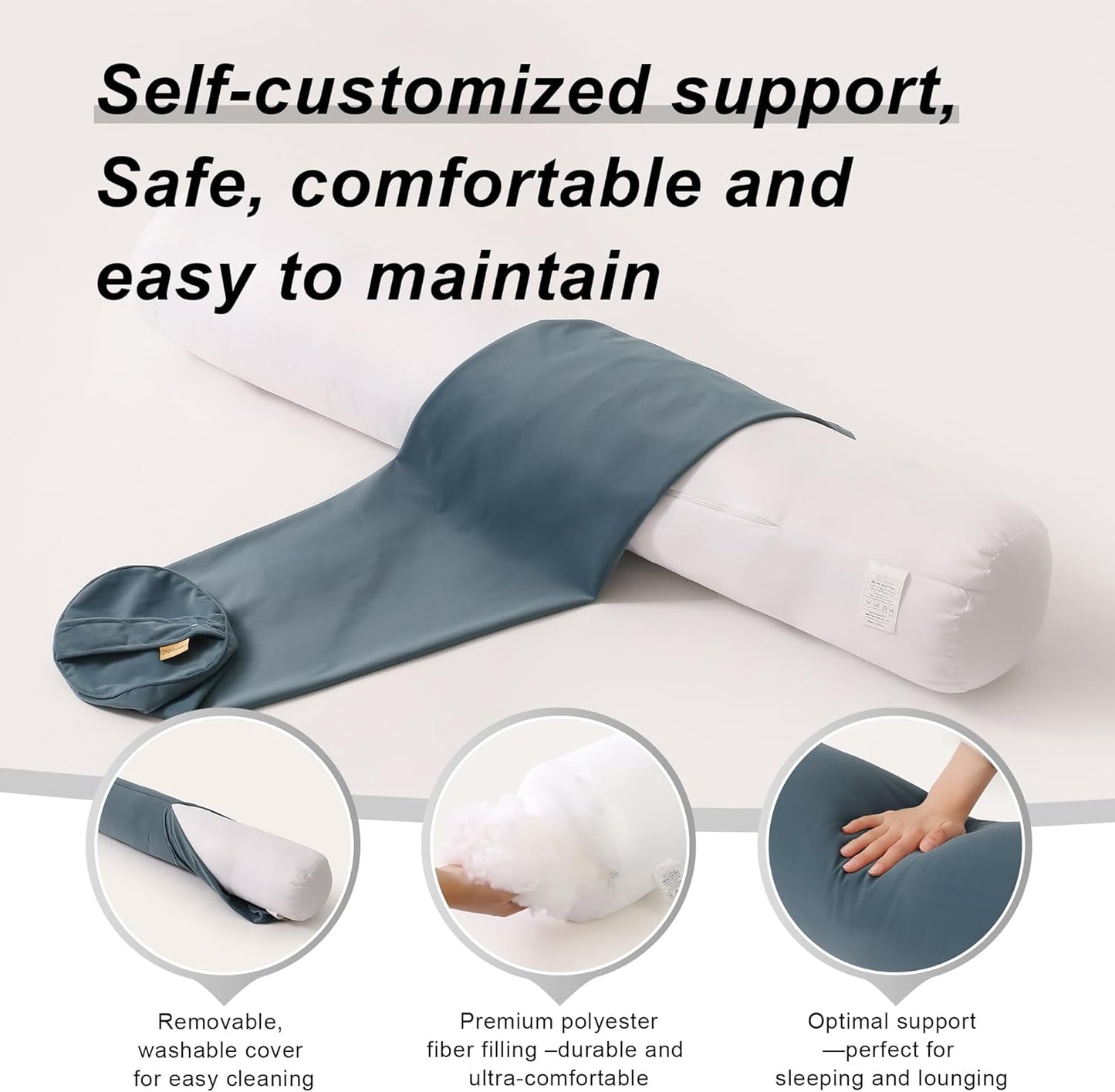 Body Pillow for Adults,Long Round Pillow,Big Cylindrical Pillow,Large Full Bolster Pillows for Side Sleepers (Steel Gray, 47.24"*7.87")
