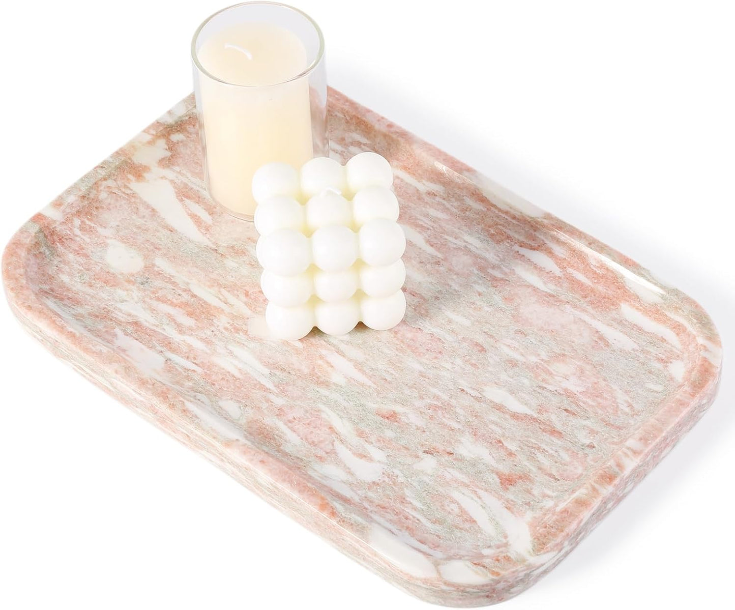 Marble Vanity Tray for Dresser Organizer, Travertine Bathroom Tray Countertop, Beige Decorative Serving Trays, Kitchen Sink Storage, Jewelry & Perfume Holder(Travertino Romano)