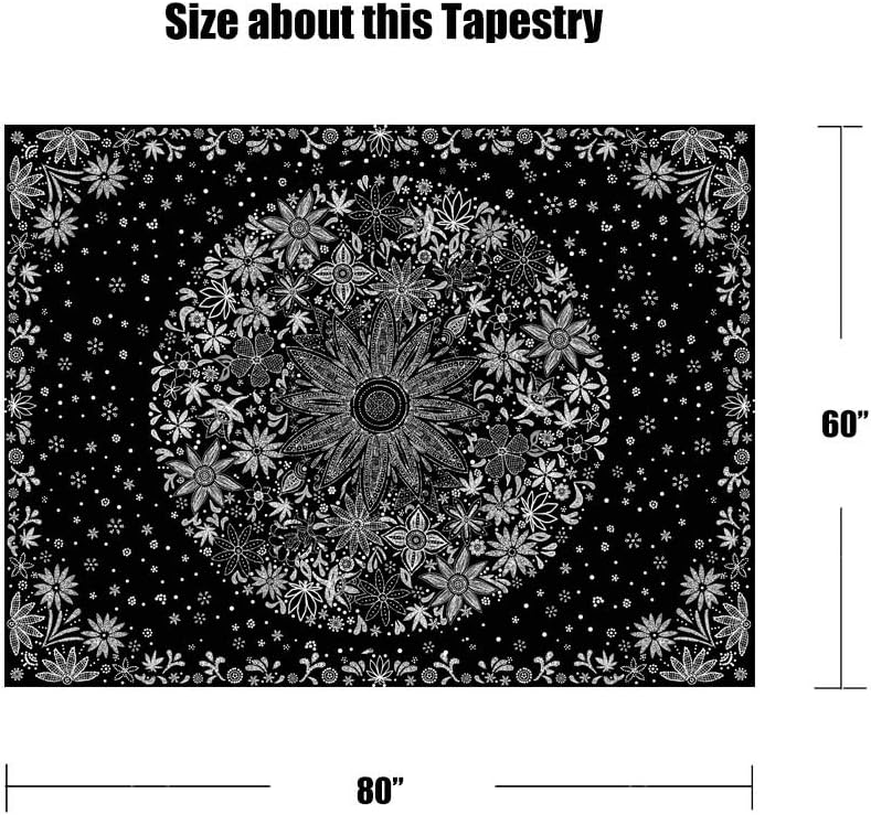 Neasow Bohemian Tapestry Wall Hanging, Beige White Floral Tapestry with Dotted Daisy Medallion Print Bedroom Boho Hippie Home Decor, 36×48 inches