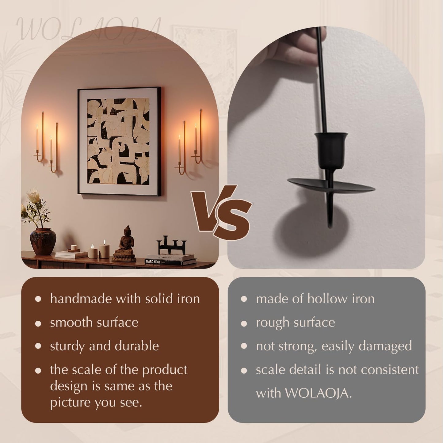 Metal Wall Candle Sconce Holder Set of 2 Wall Mount Candle Holder Pillar Holder Black Modern Wall Candle Sconces Hanging for Living Room Farmhouse Fireplace Wedding