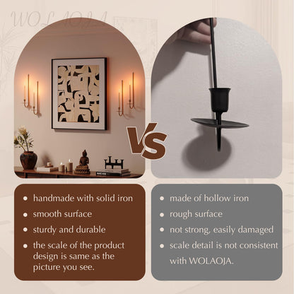 Metal Wall Candle Sconce Holder Set of 2 Wall Mount Candle Holder Pillar Holder Black Modern Wall Candle Sconces Hanging for Living Room Farmhouse Fireplace Wedding