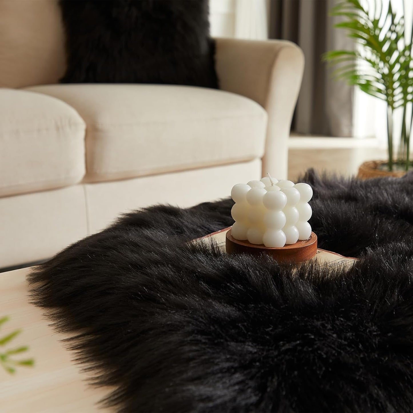 EasyJoy Ultra Soft Fluffy/Fuzzy Shaggy Area Rug Faux Fur Chair Cover Seat Pad for Bedroom Floor Sofa Living Room (2 x 6 ft Sheepskin, Beige)