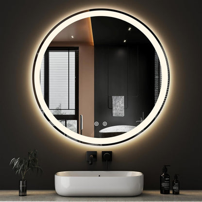 Sweetcrispy 24 Inch Round Wall Mirror with Tempered Glass, Bathroom Mirror Over Sink, Anti-Fog & Waterproof Round Mirror for Bathroom, Entryway, Bedroom, Shatterproof Design, Black