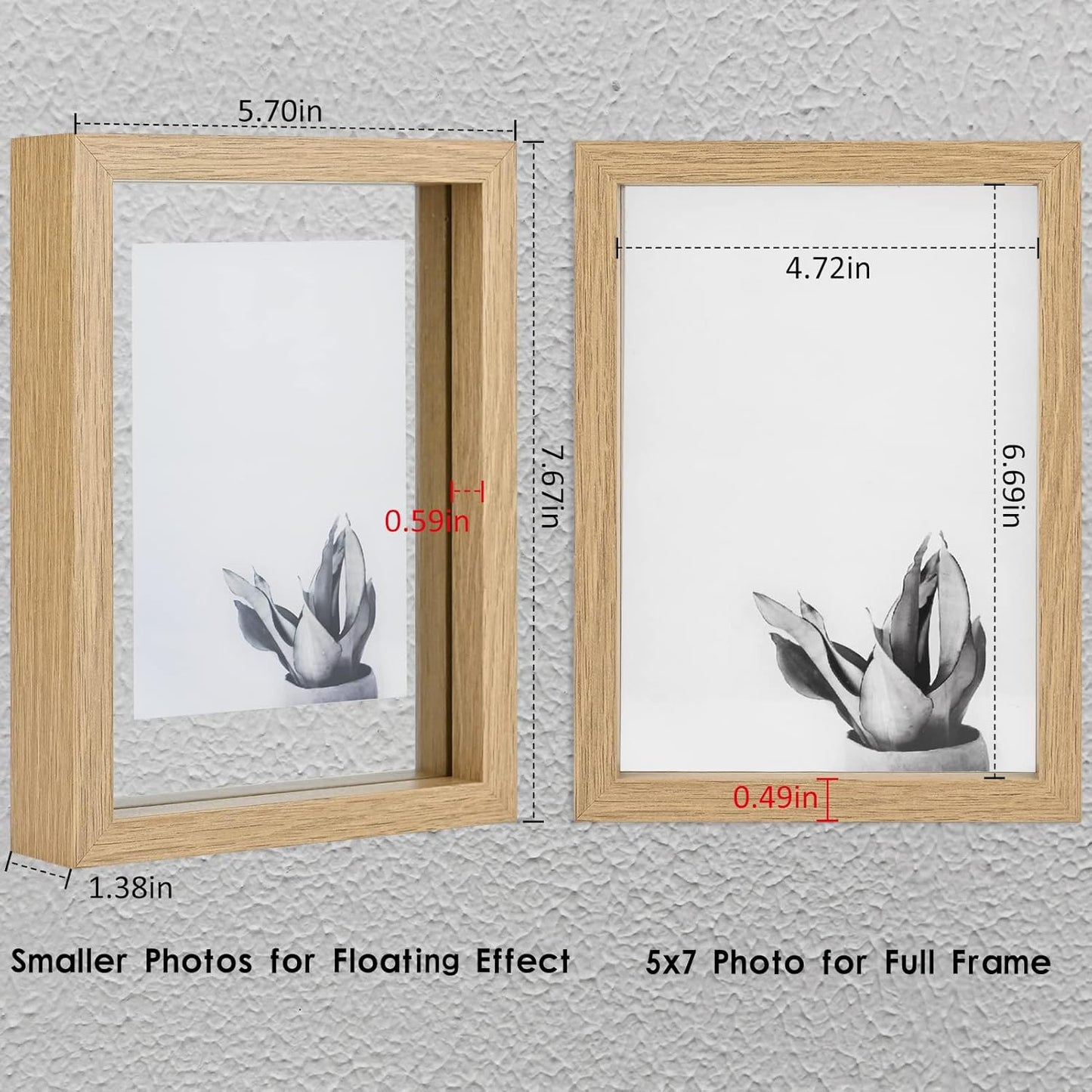 MUYE 11x14 Floating Frame Set of 2,Double Glass Rustic Frame,Display Any Size Photo up to 11x14,Wall Mount or Tabletop Standing,Natural