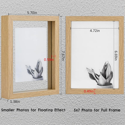 MUYE 11x14 Floating Frame Set of 2,Double Glass Rustic Frame,Display Any Size Photo up to 11x14,Wall Mount or Tabletop Standing,Natural