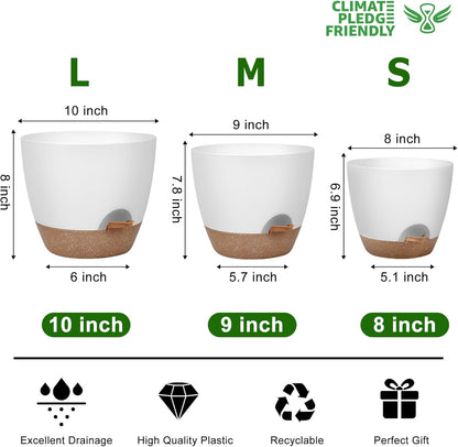 QRRICA Plant Pots 10/9/8/7.5/7 Inch Self Watering Pots, Set of 5 Plastic Planters with Drainage Holes and Saucers,Plastic Flower Pots,Nursery Planting Pot for Indoor Out Door Plants（Green）