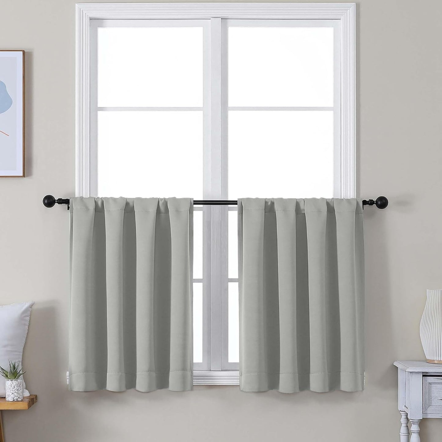 Simplebrand Ava Sage Green Blackout Curtains for Bedroom 63 Inch Length 2 Panels Set, Solid Thermal Insulated Energy Saving Rod Pocket Window Treatment Curtains Blackout Drapes, W40 x L63 Inch, Sage - Colors B
